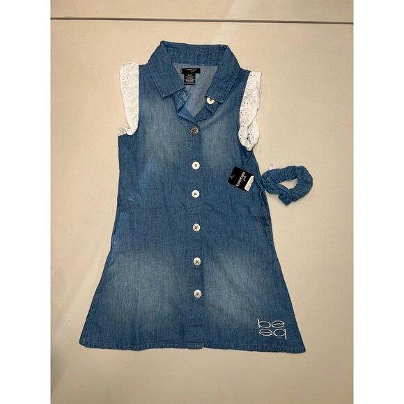 Toddler 4 Bebe NWT Denim Dress with Matching Scrunchie - Picture 1 of 5